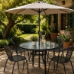 TAVOLO GIARDINO ROTONDO 100 CM CON FORO 45 MM OMBRELLONE E VETRO