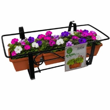 FIORIERA DA ESTERNO PORTAVASO CON GANCI PER RINGHIERA IN METALLO NERO - 50 CM