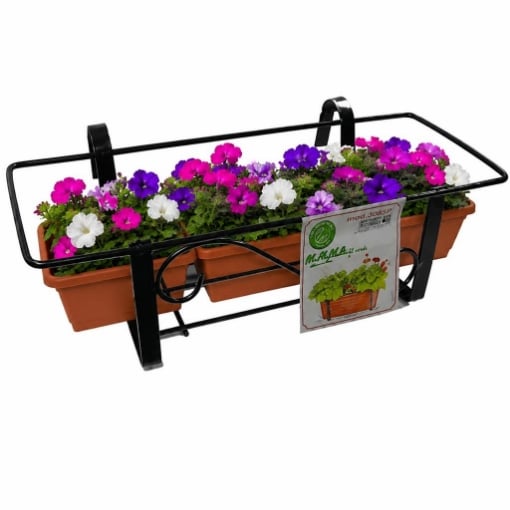 FIORIERA DA ESTERNO PORTAVASO CON GANCI PER RINGHIERA IN METALLO NERO - 50 CM