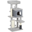 ALBERO PER GATTI, TORRE GIOCHI, ALTEZZA DI 104 CM, CON LETTINO CASETTA, SPAZZOLA PER TOELETTATURA, 44 L X 34 P X 104 H CM, GRIGIO CHIARO
