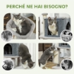 ALBERO PER GATTI, TORRE GIOCHI, ALTEZZA DI 104 CM, CON LETTINO CASETTA, SPAZZOLA PER TOELETTATURA, 44 L X 34 P X 104 H CM, GRIGIO CHIARO