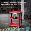 CARRELLO PORTA ATTREZZI A 3 RIPIANI IN METALLO E PP, 70.5X35X82.5 CM, ROSSO E NERO