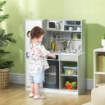 SET CUCINA GIOCATTOLO IN LEGNO CON FORNELLO CON LUCI E SUONI, LAVELLO CON CIRCOLO D'ACQUA E ACCESSORI, BIANCO
