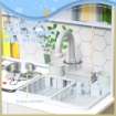 SET CUCINA GIOCATTOLO IN LEGNO CON FORNELLO CON LUCI E SUONI, LAVELLO CON CIRCOLO D'ACQUA E ACCESSORI, BIANCO