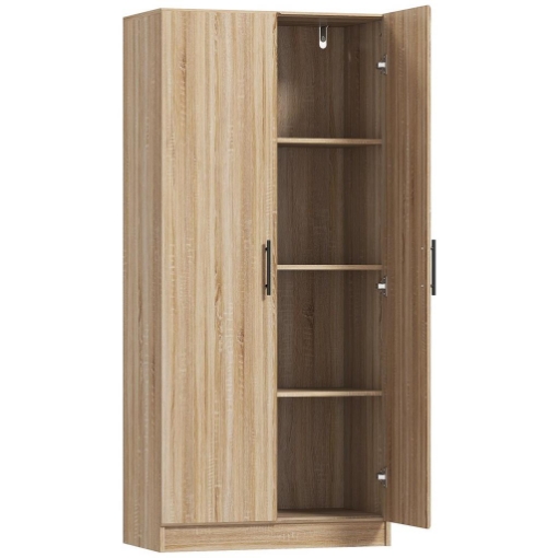 CREDENZA CUCINA MODERNA CON 2 RIPIANI REGOLABILI E ANTE A CHIUSURA AMMORTIZZATA, 75X40X165 CM, LEGNO