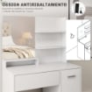 TOELETTA TRUCCO CON SPECCHIO E SGABELLO, CASSETTO, ARMADIETTO E RIPIANI IN LEGNO, BIANCO
