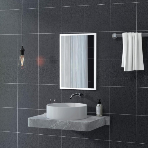SPECCHIO DA PARETE RETTANGOLARE CON GANCI, IN VETRO E MDF, 50X70 CM, BIANCO