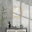 SPECCHIO MODERNO E ROTONDO DECORATIVO A MURO CON GANCI, IN VETRO E METALLO, Ø65X1 CM, ORO