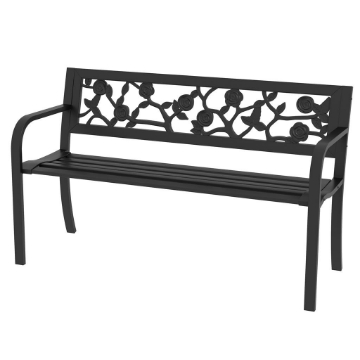 PANCHINA DA GIARDINO 2 POSTI IN ACCIAIO CON SCHIENALE DECORATO E BRACCIOLI, 127X50X75CM, NERO