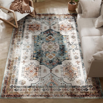 TAPPETO VINTAGE ANTISCIVOLO E LAVABILE A PELO CORTO PER SOGGIORNO E CAMERA, 230X160 CM, MULTICOLORE