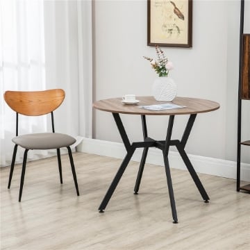 TAVOLO ROTONDO DA SOGGIORNO PER 2 PERSONE CON SOSTEGNO A X, IN LEGNO E ACCIAIO,Ø90 X 76AH CM, NERO E MARRONE