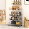 CARRELLO MULTIUSO A 4 LIVELLI CON 2 RIPIANI REGOLABILI E BORDI RIALZATI, IN ACCIAIO INOX, 60X35X100 CM