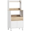 MOBILETTO PER MICROONDE IN LEGNO CON MENSOLA, RIPIANO APERTO, CASSETTO E ARMADIETTO, 60X40X131 CM, BIANCO