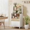 MOBILETTO PER MICROONDE IN LEGNO CON MENSOLA, RIPIANO APERTO, CASSETTO E ARMADIETTO, 60X40X131 CM, BIANCO
