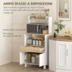 MOBILETTO PER MICROONDE IN LEGNO CON MENSOLA, RIPIANO APERTO, CASSETTO E ARMADIETTO, 60X40X131 CM, BIANCO