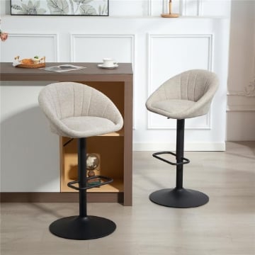 SET 2 SGABELLI DA BAR CON ALTEZZA REGOLABILE, SEDUTA GIREVOLE IN TESSUTO E POGGIAPIEDI, BEIGE