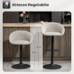 SET 2 SGABELLI DA BAR CON ALTEZZA REGOLABILE, SEDUTA GIREVOLE IN TESSUTO E POGGIAPIEDI, BEIGE