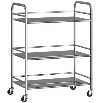 CARRELLO MULTIUSO A 4 LIVELLI CON RIPIANO CENTRALE REGOLABILE E BORDI RIALZATI, IN ACCIAIO INOX, 60X35X77 CM