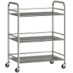 CARRELLO MULTIUSO A 4 LIVELLI CON RIPIANO CENTRALE REGOLABILE E BORDI RIALZATI, IN ACCIAIO INOX, 60X35X77 CM