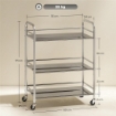 CARRELLO MULTIUSO A 4 LIVELLI CON RIPIANO CENTRALE REGOLABILE E BORDI RIALZATI, IN ACCIAIO INOX, 60X35X77 CM