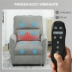 POLTRONA RECLINABILE CON RISCALDAMENTO, 8 PUNTI MASSAGGIO E 5 MODALITÓ, TESSUTO CINIGLIA, GRIGIO CARBONE