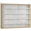 BACHECA PORTAOGGETTI A 4 RIPIANI REGOLABILI IN LEGNO CON ANTE IN VETRO, 80X9.5X60 CM, BIANCO E COLOR LEGNO
