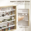 BACHECA PORTAOGGETTI A 4 RIPIANI REGOLABILI IN LEGNO CON ANTE IN VETRO, 80X9.5X60 CM, BIANCO E COLOR LEGNO