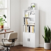 LIBRERIA CON RIPIANI APERTI E ARMADIETTO 2 ANTE CON MENSOLA INTERNA REGOLABILE, 60X30X145.5 CM, BIANCO