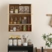 ARMADIETTO BAGNO A PARETE CON RIPIANO APERTO E ANTE DECORATE, PIANO EFFETTO MARMO, 60X18X70 CM, ROVERE