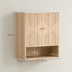 ARMADIETTO BAGNO A PARETE CON RIPIANO APERTO E ANTE DECORATE, PIANO EFFETTO MARMO, 60X18X70 CM, ROVERE
