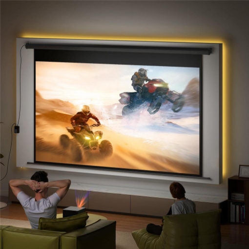 TELO PER PROIETTORE 120" 16:9 MOTORIZZATO CON TELECOMANDO, FISSAGGIO A MURO E SOFFITTO, NERO
