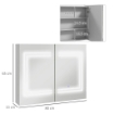 SPECCHIO BAGNO CONTENITORE CON LUCE LED, 80 X 65CM MOBILE BAGNO CON SPECCHIO, ANTA SOFT CLOSE, DIMMERABILE A 3 COLORI, RIPIANI REGOLABILI, BIANCO LUCIDO