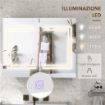 SPECCHIO BAGNO CONTENITORE CON LUCE LED, 80 X 65CM MOBILE BAGNO CON SPECCHIO, ANTA SOFT CLOSE, DIMMERABILE A 3 COLORI, RIPIANI REGOLABILI, BIANCO LUCIDO