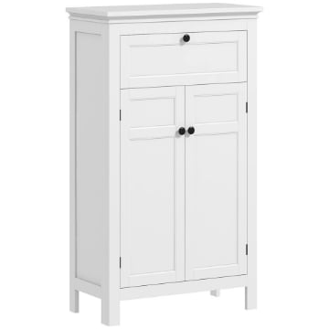 MOBILE BAGNO CON 2 ANTE E CASSETTO, MOBILETTO BAGNO SALVASPAZIO CON RIPIANI REGOLABILI, 60X30X102.5 CM, BIANCO