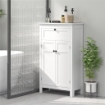MOBILE BAGNO CON 2 ANTE E CASSETTO, MOBILETTO BAGNO SALVASPAZIO CON RIPIANI REGOLABILI, 60X30X102.5 CM, BIANCO