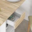 TAVOLO DA PRANZO PIEGHEVOLE CON CASSETTO E RIPIANI, TAVOLO SALVASPAZIO CON ALETTE RIBALTABILI PER CUCINA, SALA DA PRANZO, SOGGIORNO, ROVERE