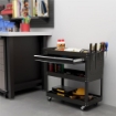 CARRELLO 3 LIVELLI IN ACCIAIO CON CASSETTO, PORTA UTENSILI LATERALE E MANIGLIA, NERO