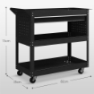 CARRELLO 3 LIVELLI IN ACCIAIO CON CASSETTO, PORTA UTENSILI LATERALE E MANIGLIA, NERO