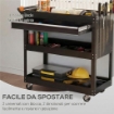 CARRELLO 3 LIVELLI IN ACCIAIO CON CASSETTO, PORTA UTENSILI LATERALE E MANIGLIA, NERO