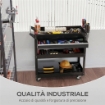 CARRELLO 3 LIVELLI IN ACCIAIO CON CASSETTO, PORTA UTENSILI LATERALE E MANIGLIA, NERO
