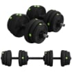 SET 2 IN 1 CON 2 MANUBRI CONVERTIBILI IN BILANCIERE, PESO TOTALE 25 KG E DISCHI PESI REGOLABILI, NERO