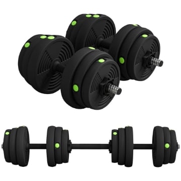 SET 2 IN 1 CON 2 MANUBRI CONVERTIBILI IN BILANCIERE, PESO TOTALE 25 KG E DISCHI PESI REGOLABILI, NERO