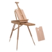 CAVALLETTO TREPPIEDE CON CASSETTO, TAVOLOZZA E TRACOLLA AD ALTEZZA REGOLABILE, IN LEGNO DI FAGGIO, COLOR LEGNO