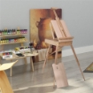 CAVALLETTO TREPPIEDE CON CASSETTO, TAVOLOZZA E TRACOLLA AD ALTEZZA REGOLABILE, IN LEGNO DI FAGGIO, COLOR LEGNO