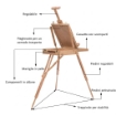 CAVALLETTO TREPPIEDE CON CASSETTO, TAVOLOZZA E TRACOLLA AD ALTEZZA REGOLABILE, IN LEGNO DI FAGGIO, COLOR LEGNO