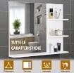 MOBILETTO PENSILE BAGNO CON SPECCHIO E 3 RIPIANI IN MDF 60 X 10 X 48 CM BIANCO