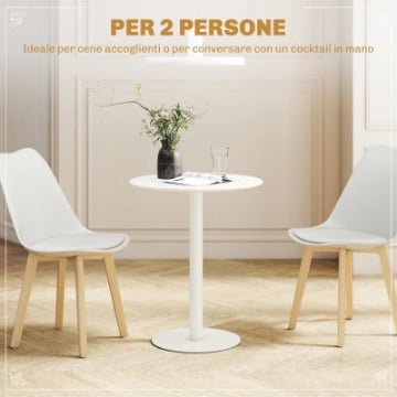 TAVOLO DA CUCINA ROTONDO PER 2 PERSONE DAL DESIGN MODERNO IN ACCIAIO,  Ø60 X 72A CM BIANCO