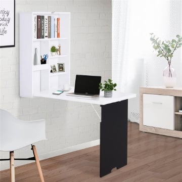 TAVOLO SCRIVANIA PIEGHEVOLE A MURO CON LAVAGNA 60 X 94.5 X 147 CM BIANCO E NERO