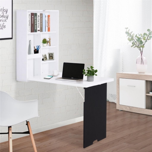 TAVOLO SCRIVANIA PIEGHEVOLE A MURO CON LAVAGNA 60 X 94.5 X 147 CM BIANCO E NERO