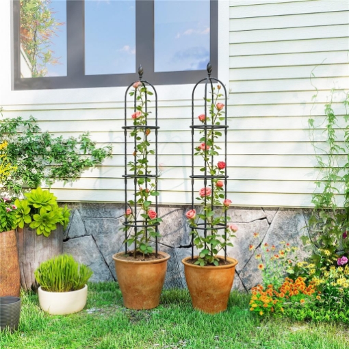 SET 2 SUPPORTI PER PIANTE RAMPICANTI ALTI 1.7 M IN ACCIAIO ANTIRUGGINE CON DECORAZIONI, NERO